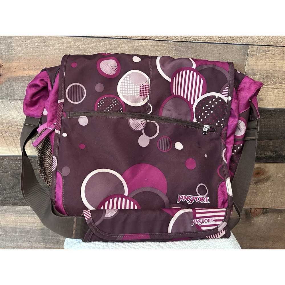 Rare Vintage Y2K JanSport Messenger Bag– Brown & Pink Cute Choco Dot Print